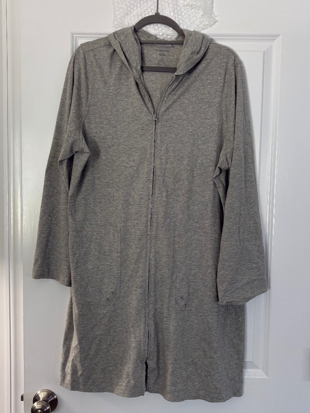 Lands' End Light Gray Zip Front Hooded Bathing Suit Cover Up